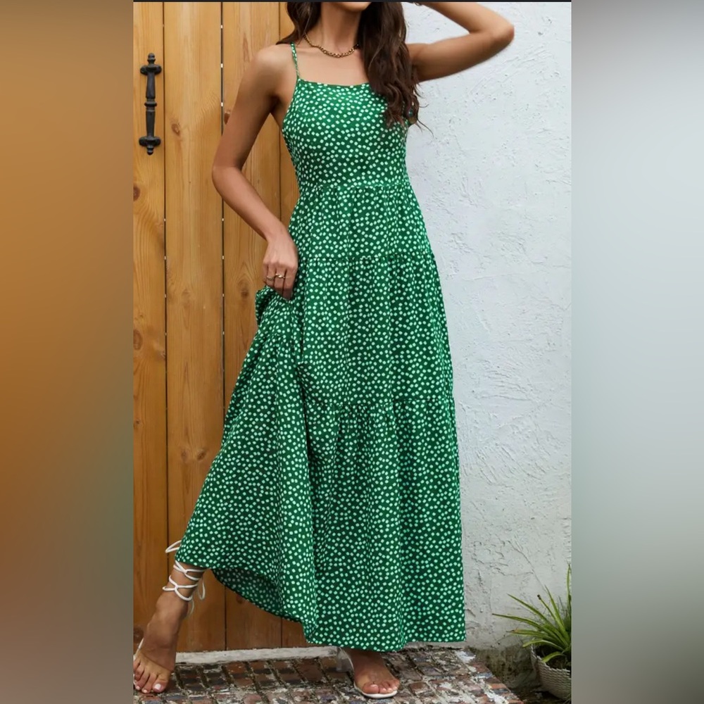 Pin Dot Print Backless Dress